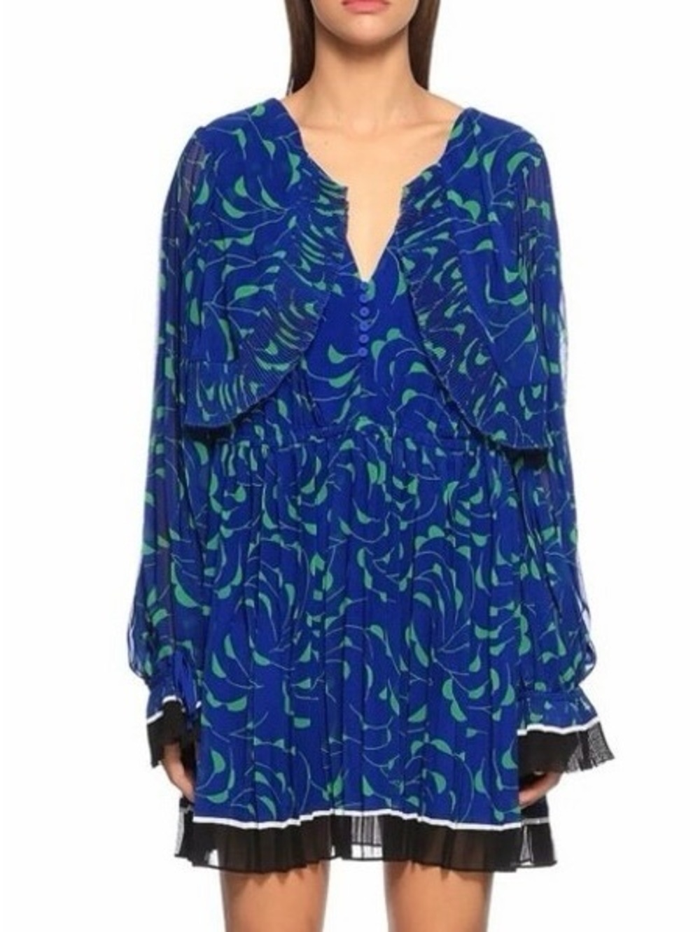 Self-Portrait Printed Chiffon Mini Dress – Blue/Green | US Size 4 (UK 8)